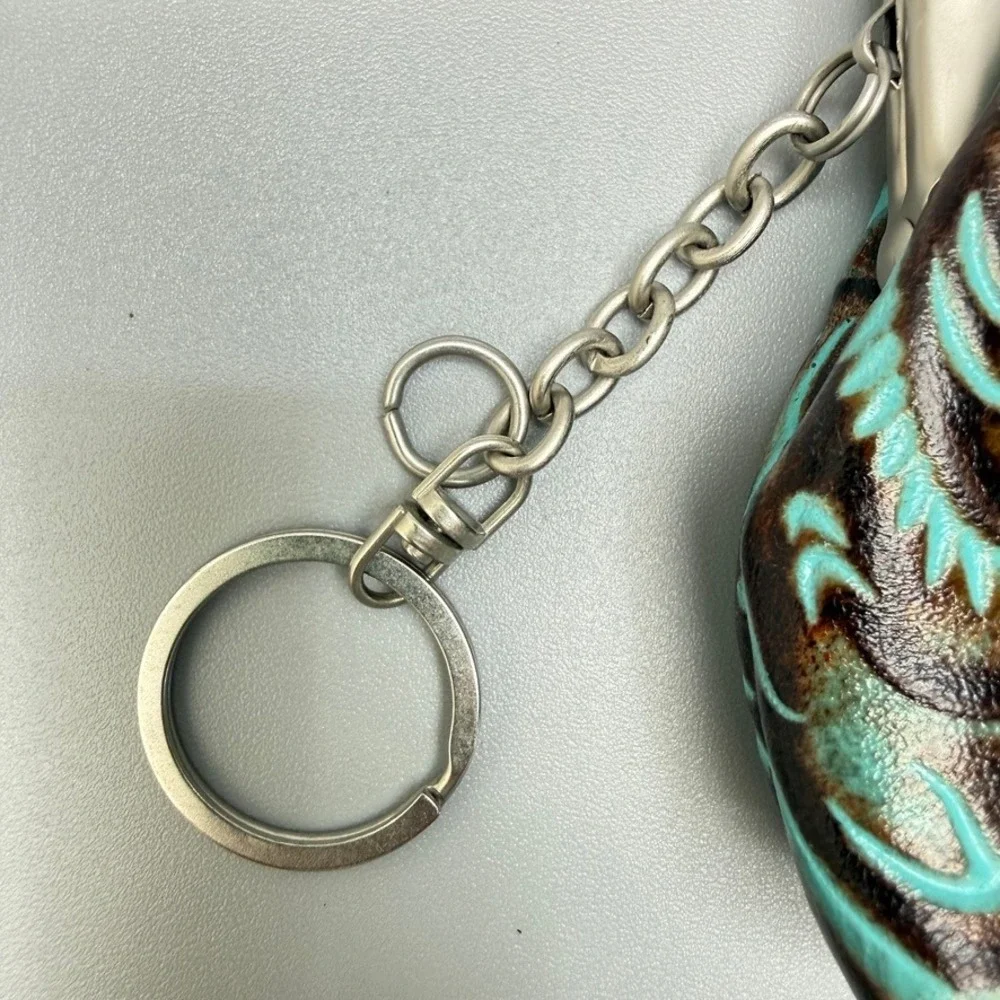 PATRICIA NASH Borse Tooled Leather Coin Purse Kiss Lock Turquoise Floral Western